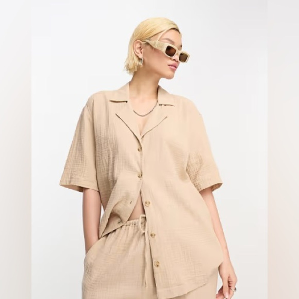 NWOT ASOS DESIGN cheesecloth button down bowling shirt and matching shorts set